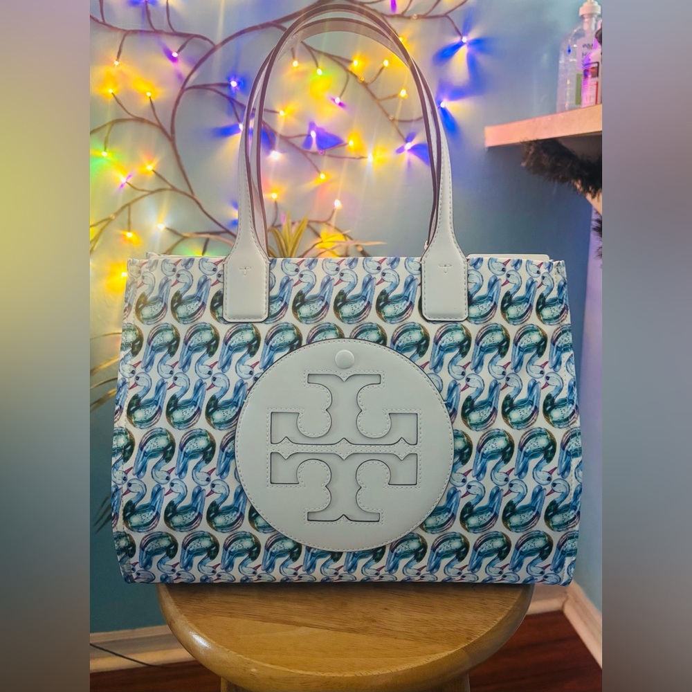 Tory Burch NWT Blue Swan Printed Ella Tote - Picture 9 of 13